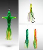 Vista de detalle de uno de los mejores señuelos de pesca profesionales para túnidos en color Verde.