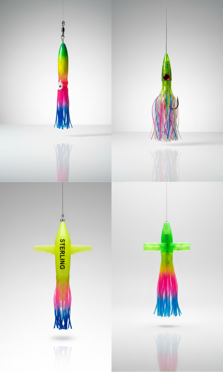 Vista de la simulación de banco de calamares del señuelo de pesca técnico Rastreador del Caos.