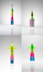 Vista de la simulación de banco de calamares del señuelo de pesca técnico Rastreador del Caos.